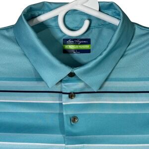 Ben Hogan Performance Mens Aqua Blue Striped Golf Polo Shirt Size Large EUC